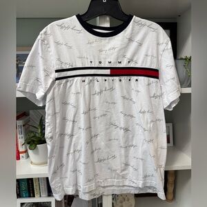 SALE - 3/$20 - GUC men’s Tommy Hilfiger White T - Red & Black Accents - Medium